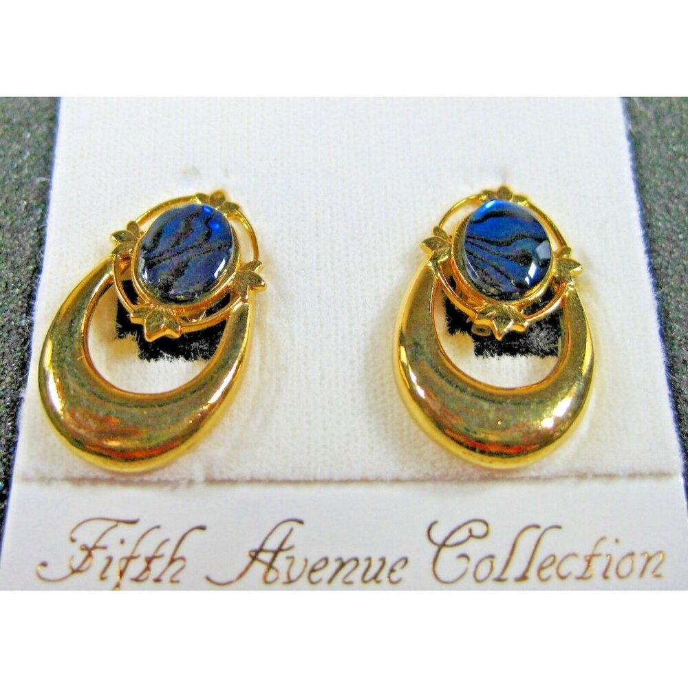 Butler Fifth Avenue Collection FAC Genuine Paua Shell Gold Tone Clip Earrings